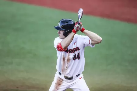 Georgia outfielder Ben Anderson (44) during a game against Georgia Southern at Foley Field in Athens, Ga., on Tuesday, April 6, 2021. (Photo by Tony Walsh)