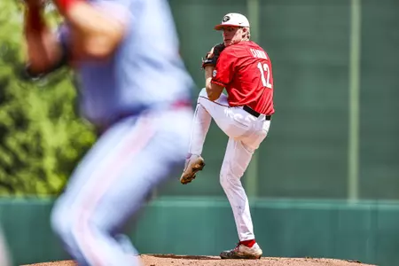 Georgia pitcher Jonathan Cannon (12) during a game against Ole Miss at Foley Field in Athens, Ga., on Saturday, May 22, 2021. (Photo by Tony Walsh)