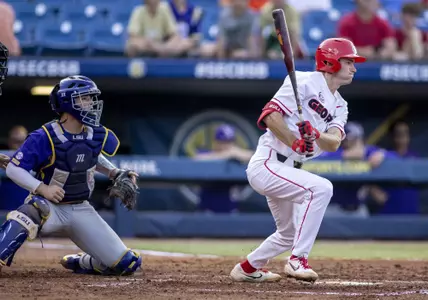 Georgia outfielder Ben Anderson (44) during the Georgia-LSU game in the SEC Tournament in Hoover, Ala., on Tuesday, May 25, 2021. (Photo by Vasha Hunt)