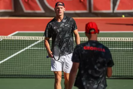 Georgia's Tristan McCormick during a match against Texas at Dan Magill Tennis Complex in Athens, Ga., on Friday, Sept. 24, 2021. (Photo by Mackenzie Miles)