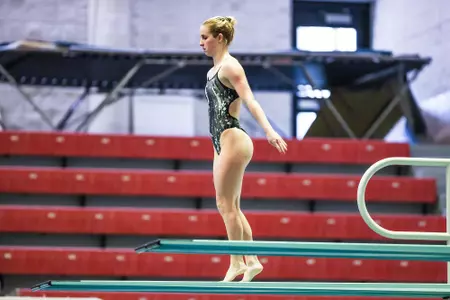 Georgia diver Meghan Wenzel competes during a meet against UNC at the Gabrielsen Natatorium in Athens, Ga., on Friday, Oct. 22, 2021. (Photo by Tony Walsh)