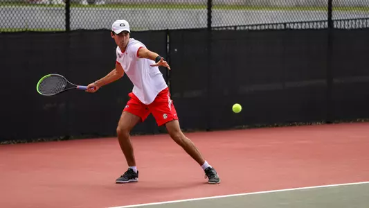 Georgia tennis player Thomas Paulsell during the Southern Intercollegiate Championships against Texas at the Dan Magill Tennis Complex in Athens, Ga., on Friday, Sept. 16, 2022. (Photo by Kayla Renie)