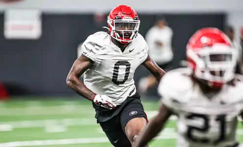 Georgia inside linebacker Rian Davis (0) during the Bulldogsâ?? practice session in Athens, Ga., on Tuesday, Aug. 31, 2021. (Photo by Tony Walsh)