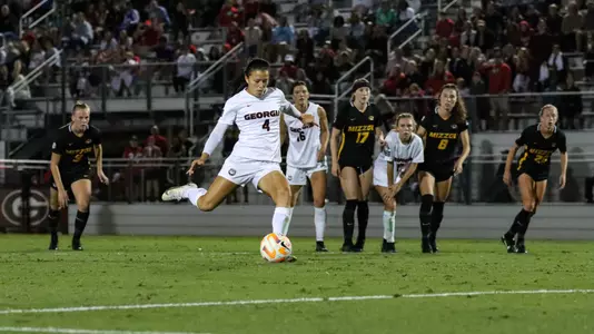 Georgia forward Dani Murguia (4) during a match against Missouri at Turner Soccer Complex in Athens, Ga., on Friday, Oct. 14, 2022. (Photo by Kari Hodges)