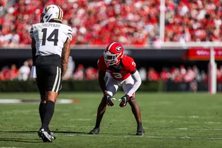 Georgia defensive back Kamari Lassiter (3) during a game against Vanderbilt on Dooley Field at Sanford Stadium in Athens, Ga., on Saturday, Oct. 15, 2022. (Photo by Tony Walsh)
