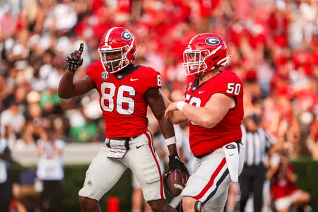 Georgia wide receiver Dillon Bell (86) during a game against Vanderbilt on Dooley Field at Sanford Stadium in Athens, Ga., on Saturday, Oct. 15, 2022. (Photo by Tony Walsh)