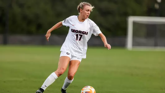Georgia defender Madison Haugen (17) during a match against Tennessee at Turner Soccer Complex in Athens, Ga., on Sunday, Oct. 9, 2022. (Photo by Tony Walsh)