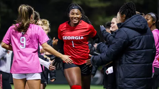 Georgia goalkeeper Jordan Brown (1) during a match against Ole Miss at Turner Soccer Complex in Athens, Ga., on Thursday, Oct. 20, 2022. (Photo by Tony Walsh)