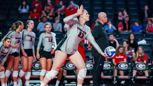 Georgia outside hitter Kacie Evans (23) during a match against Texas A&M at Stegeman Coliseum in Athens, Ga., on Saturday, Oct. 1, 2022. (Photo by Tony Walsh)