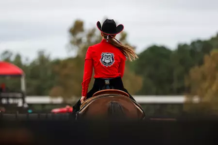 Georgia western rider Courtney Blumer during a meet against Baylor at the UGA Equestrian Complex in Bishop, Ga., on Friday, Sept. 30, 2022. (Photo by Tony Walsh)