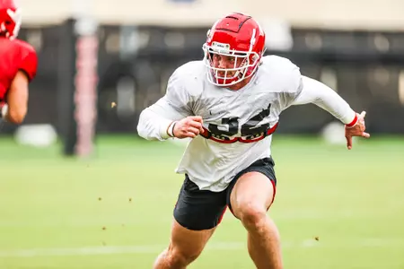 Georgia linebacker Chaz Chambliss (32) during the Bulldogsâ?? practice session in Athens, Ga., on Monday, Oct. 4 2021. (Photo by Tony Walsh)