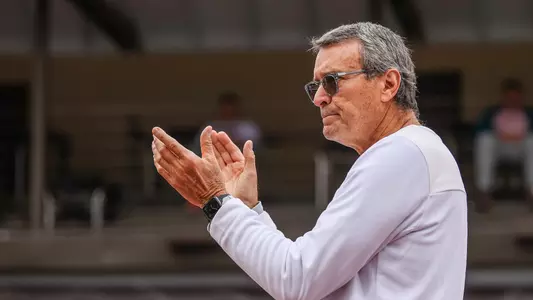 Georgia head coach Manuel Diaz during a match against Florida at Dan McGill Tennis Complex in Athens, Ga., on Friday, March 11, 2022. (Photo by Mackenzie Miles)