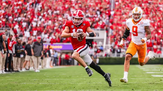 Georgia quarterback Stetson Bennett (13) during Georgiaâ??s game against Tennessee on Dooley Field at Sanford Stadium in Athens, Ga., on Saturday, Nov. 5, 2022. (Photo by Tony Walsh)