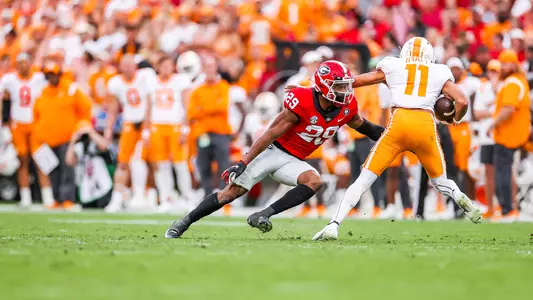 Georgia defensive back Christopher Smith (29) during Georgiaâ??s game against Tennessee on Dooley Field at Sanford Stadium in Athens, Ga., on Saturday, Nov. 5, 2022. (Photo by Tony Walsh)