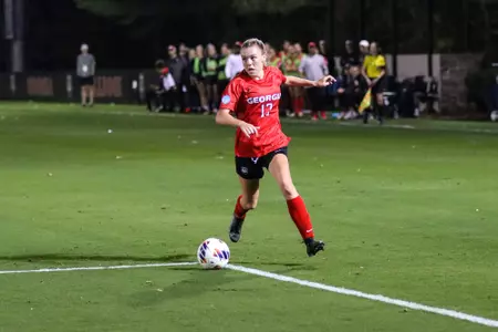 Georgia defender Madison Haugen (17) during Georgiaâ??s first round match of the 2022 Division I Womenâ??s Soccer Championship against Samford at Turner Soccer Complex in Athens, Ga., on Friday, Nov. 11, 2022. (Photo by Kari Hodges)