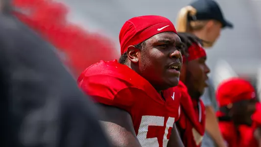 Georgia offensive lineman Broderick Jones (59) during a preseason scrimmage on Dooley Field at Sanford Stadium in Athens, Ga., on Saturday, Aug. 13, 2022. (Photo by Tony Walsh)