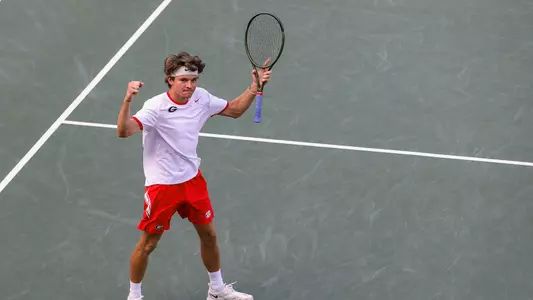 Georgia tennis player Britton Johnston during the Southern Intercollegiate Championships against Texas at the Dan Magill Tennis Complex in Athens, Ga., on Friday, Sept. 16, 2022. (Photo by Kayla Renie)
