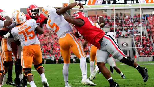 Georgia defensive lineman Jalen Carter (88) during the Bulldogs 27-13 win over top-ranked Tennessee in a game played November 5, 2022, at Sanford Stadium at the University of Georgia in Athens, GA. Photo credit Perry McIntyre.