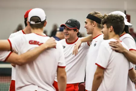 Georgia tennis player Trent Bryde during a match against University of South Florida on the Lindsey Hopkins Indoor Courts at the Dan Magill Tennis Complex in Athens, Ga., on Monday, Jan. 31, 2022. (Photo by Mackenzie Miles)