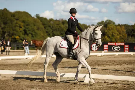 Georgia rider Sophia Pilla during an equestrian meet between Georgia and Auburn at the UGA Equestrian Complex in Bishop, Ga., on Saturday, Oct. 23, 2020. (Photo by Chamberlain Smith)