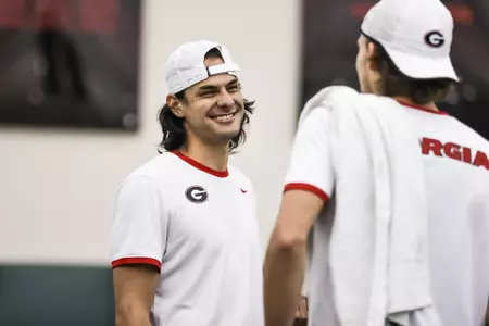 Georgia tennis player Blake Croyder during a match against University of South Florida on the Lindsey Hopkins Indoor Courts at the Dan Magill Tennis Complex in Athens, Ga., on Monday, Jan. 31, 2022. (Photo by Mackenzie Miles)