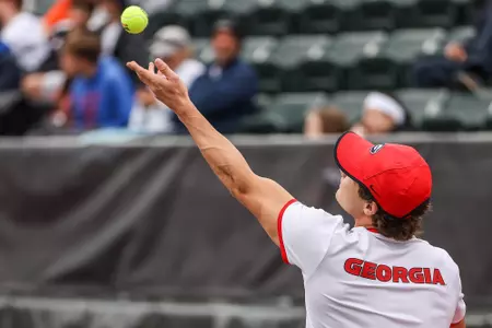 Georgia tennis player Trent Bryde during a match against Florida at Dan McGill Tennis Complex in Athens, Ga., on Friday, March 11, 2022. (Photo by Mackenzie Miles)