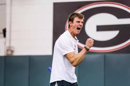 Georgia tennis player Tristan McCormick during a match against VCU on the Lindsey Hopkins Indoor Courts at the Dan Magill Tennis Complex in Athens, Ga., on Sunday, Jan. 30, 2022. (Photo by Tony Walsh)