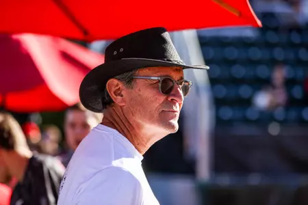 Georgia head coach Manuel Diaz during a match against Texas at the Dan Magill Tennis Complex in Athens, Ga., on Tuesday, March 1, 2022. (Photo by Tony Walsh)