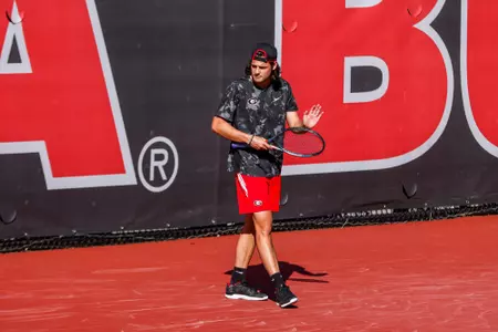 Georgia tennis player Blake Croyder during a match against Texas at the Dan Magill Tennis Complex in Athens, Ga., on Tuesday, March 1, 2022. (Photo by Tony Walsh)