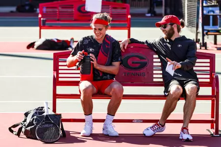 Georgia tennis player Philip Henning during a match against Texas at the Dan Magill Tennis Complex in Athens, Ga., on Tuesday, March 1, 2022. (Photo by Tony Walsh)