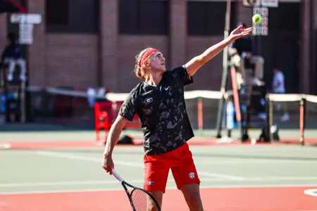 Georgia tennis player Philip Henning during a match against Texas at the Dan Magill Tennis Complex in Athens, Ga., on Tuesday, March 1, 2022. (Photo by Tony Walsh)