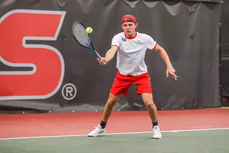 Georgia tennis player Erik Grevelius  during a match against Florida at Dan McGill Tennis Complex in Athens, Ga., on Friday, March 11, 2022. (Photo by Mackenzie Miles)