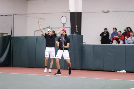 Georgia tennis player Blake Croyder during a match against South Carolina at Lindsey Hopkins Indoor Tennis Stadium in Athens, Ga., on Sunday, March 13, 2022. (Photo by Mackenzie Miles)