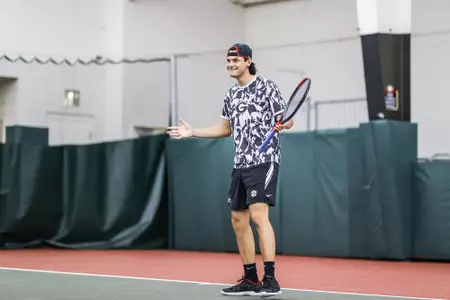 Georgia tennis player Blake Croyder during a match against Arkansas at Lindsey Hopkins Indoor Tennis Stadium in Athens, Ga., on Friday, March 18, 2022. (Photo by Mackenzie Miles)