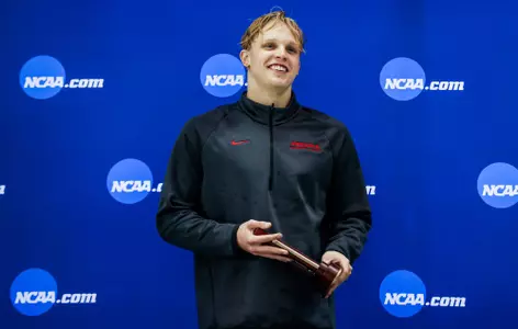 Georgia swimmer Matthew Sates during the 2022 NCAA Division I Men’s Swimming & Diving Championships at McAuley Aquatic Center in Atlanta, Ga., on Friday, March 25, 2022. (Photo by Tony Walsh)