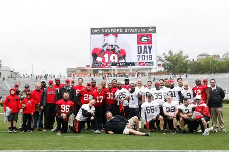 Over 60 former Georgia letterwinners competed in the 2019 G-Day Spring Game flag football exhibition.