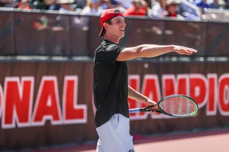Georgia tennis player Tristan McCormick during a match against LSU at Dan McGill Tennis Complex in Athens, Ga., on Sunday, April 3, 2022. (Photo by Mackenzie Miles)