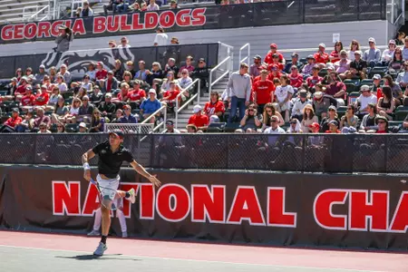 Georgia tennis player Trent Bryde during a match against LSU at Dan McGill Tennis Complex in Athens, Ga., on Sunday, April 3, 2022. (Photo by Mackenzie Miles)