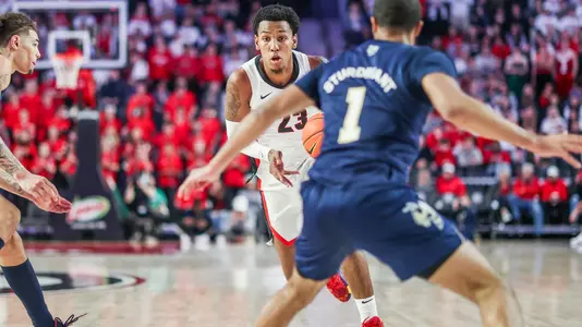 Georgia basketball player Braelen Bridges (23) during a game against Georgia Tech in Stegeman Coliseum in Athens, Ga., on Friday, Nov. 19, 2021. (Photo by Mackenzie Miles)