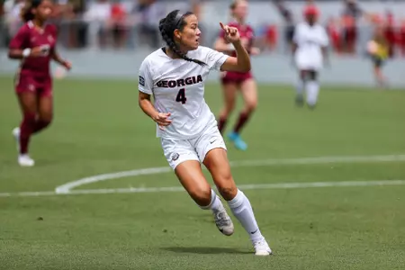 Georgia forward Dani Murguia (20) scores against No. 1 Florida State on Aug. 21, 2022 at Turner Soccer Complex.