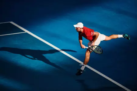 SYDNEY, AUSTRALIA - JANUARY 07: Jan Zielinski of Poland serves in his semi-final match against Pablo Carreno Busta of Spain during day seven of the 2022 Sydney ATP Cup at Ken Rosewall Arena on January 07, 2022 in Sydney, Australia. (Photo by Brett Hemmings/Getty Images)