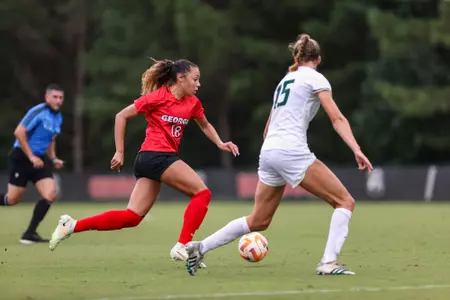 Georgia midfielder Dasia Torbert (18) during a match against USF at the Turner Soccer Complex in Athens, Ga., on Sunday, Sept. 11, 2022. (Photo by Kayla Renie)