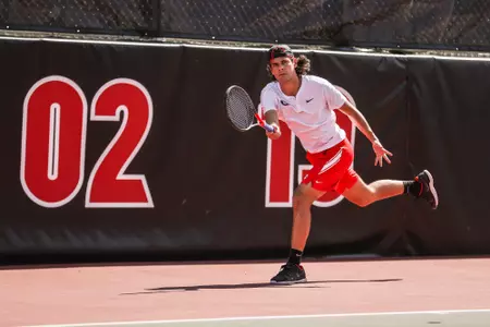 Georgia tennis player Blake Croyder during a match against Alabama State in the second round of the 2022 NCAA Division I Menâ??s Tennis Championships at Henry Feild Stadium in Athens, Ga., on Friday, May 6, 2022.(Photo by Mackenzie Miles)