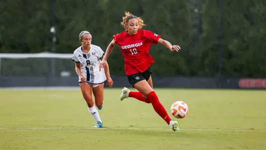 Georgia midfielder Dasia Torbert (18) during a match against Georgia Southern at the Turner Soccer Complex in Athens, Ga., on Thursday, Aug. 18, 2022. (Photo by Tony Walsh)