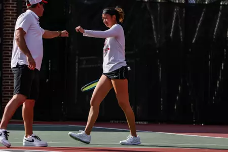 Georgia tennis player Lea Ma during a match against Mississippi State at Henry Feild Stadium at the Dan Magill Tennis Complex in Athens, Ga., on Sunday, March 6, 2022. (Photo by Tony Walsh)