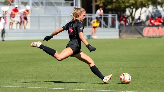 Georgia goalkeeper Liz Beardsley (26) during a match against College of Charleston at Turner Soccer Complex in Athens, Ga., on Saturday, Aug. 28, 2022. (Photo by Kari Hodges)