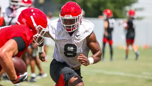 Georgia outside linebacker MJ Sherman (8) during Georgiaâ??s practice session in Athens, Ga., on Thursday, Aug. 4, 2022. (Photo by Tony Walsh)