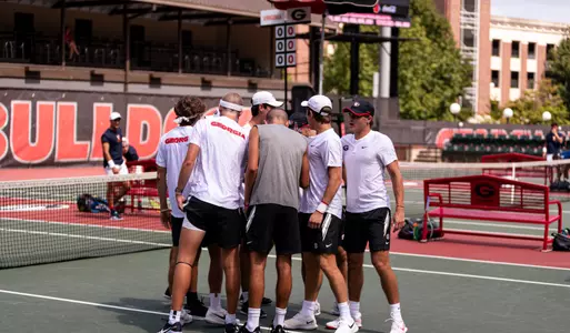 The Georgia men's tennis team huddled up prior to their tilt against Virginia at the Southern Intercollegiate Championships.