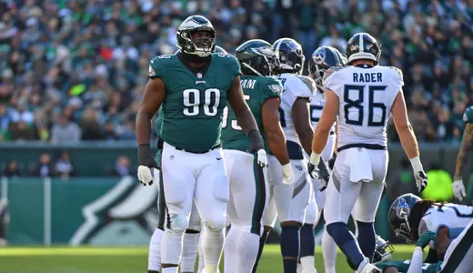 Dec 4, 2022; Philadelphia, Pennsylvania, USA; Philadelphia Eagles defensive tackle Jordan Davis (90) against the Tennessee Titans at Lincoln Financial Field. Mandatory Credit: Eric Hartline-USA TODAY Sports