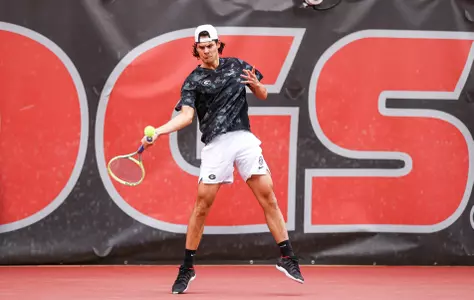 Blake Croyder hits a forehand against LSU during the ITA Kickoff Weekend on Jan. 29, 2023